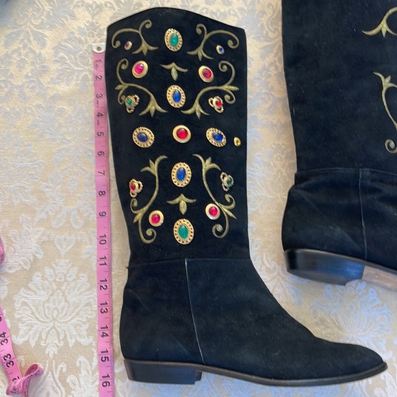 Zalo beaded & embroidered black suede tall boots - Picture 12 of 13
